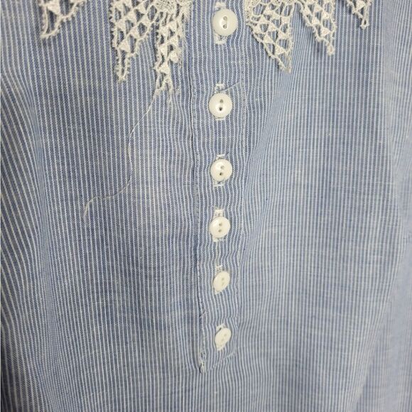 VINTAGE 80s sleeveless pinstripe‎ drop waist lace collar midi dress volup 1X - Picture 5 of 11